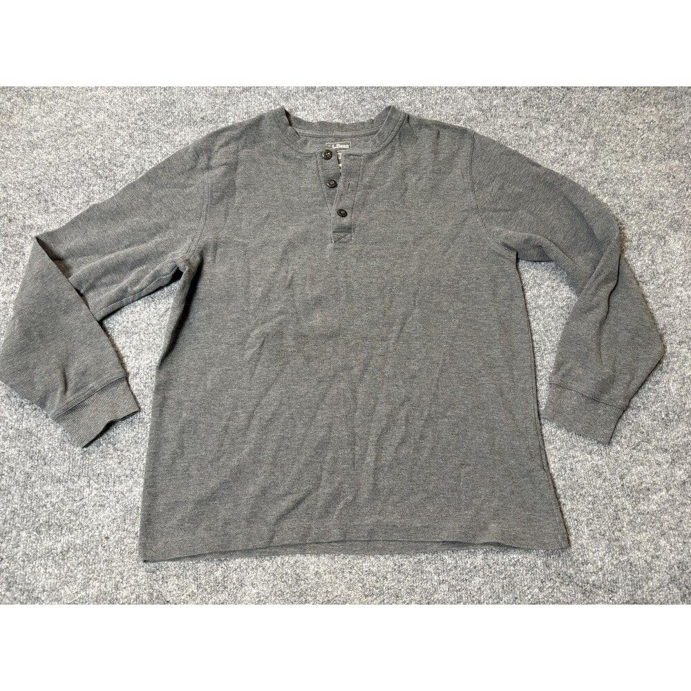 L.L. Bean Shirt Mens M Reg Gray Long Sleeve Thermal Henley Taggles Cotton Casual